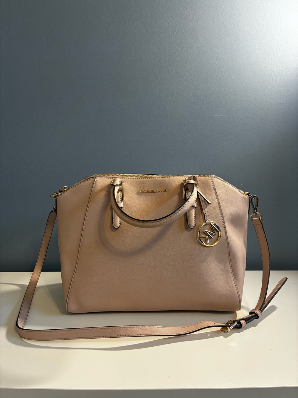 Michael Kors Ciara Saffiano Leather Satchel Blush Pink with Gold Hardware